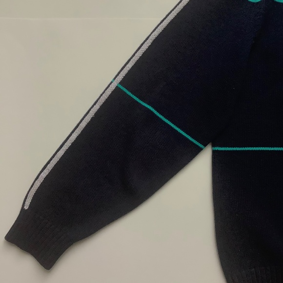 BROOKS BROTHERS NAVY BLUE AND WINDOW PANE STRIPE PATTERN COTTON SWEATER - Picture 3 of 5